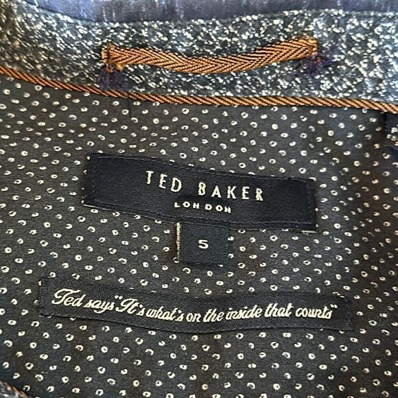 Ted Baker Pantheo Mens Blue Nepped Print Cotton Button Down size 5 XL - Picture 8 of 10